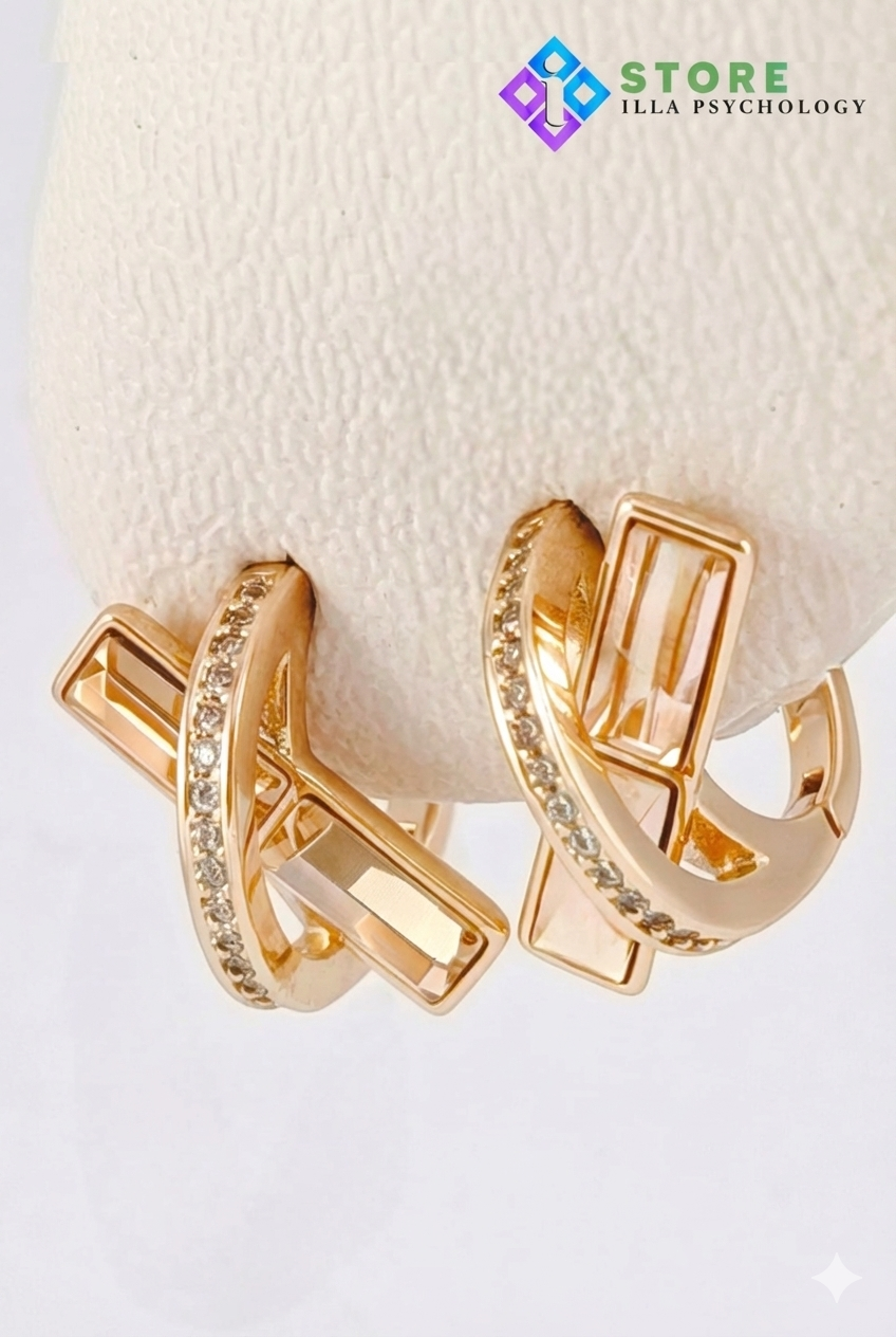 Aretes Huggies “Abrazo de Fortaleza” – Diseño Cruzado en Oro Rosa & Cristal Champagne